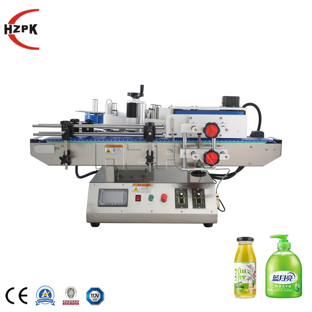 Hzpk Juice Mineral Water Food Round Bottles Jars Label Printing Labelling Machine