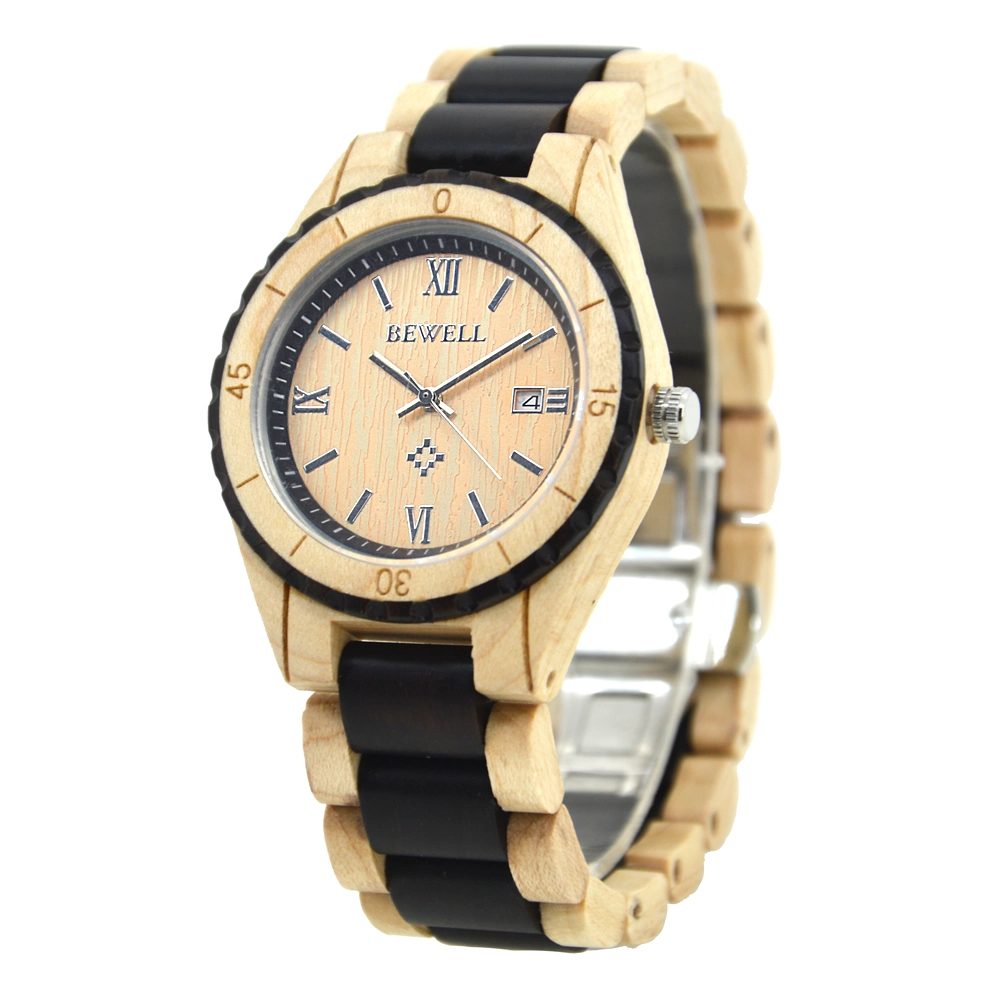Bewell Naturholzuhr Herrenuhren Umweltfreundliche Custom Watch Handgelenk Zweifarbige Armbanduhren für Männer Personal Logo Reloje