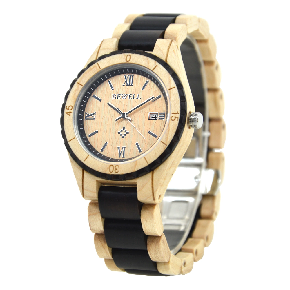 Bewell Reloj de Madera Natural Mens Relojes de Pulsera Reloj personalizado ecológica Two-Tone Relojes de pulsera para hombres logotipo Personal Reloje