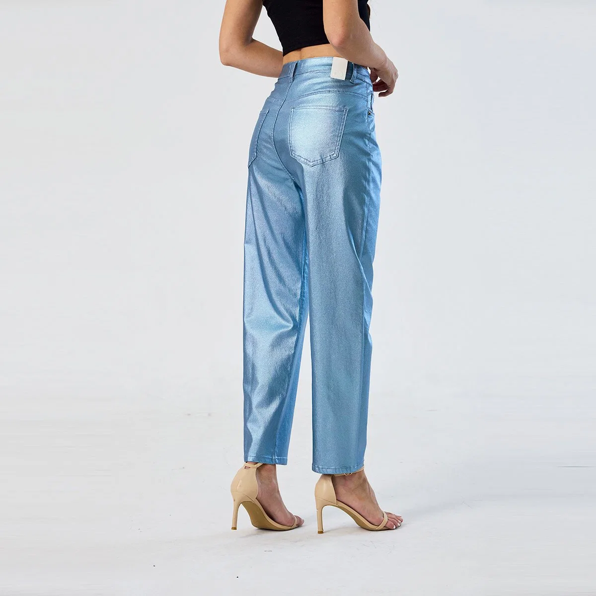 Custom Blue Colored Pants Straight High Waist Stretchy Party Trousers for Women