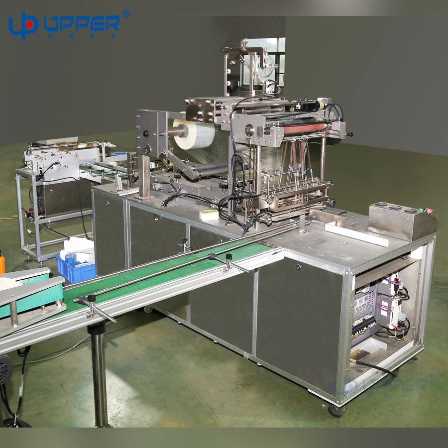 Automatic Feeding Lump Chicken Essence Soap Cookie Biscuitscollecting Packiagng Machine Upper Cellophane Flow Pillow Wapping Food Cartoning Box Packing Machine