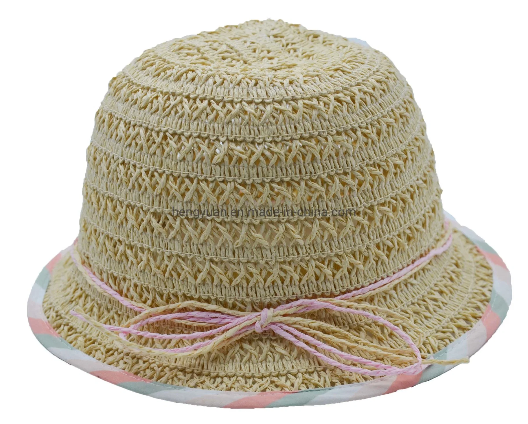 Commerce de gros Beige enfants chapeaux de paille avec Bowknot Fashion BSCI de bande, Oeko tex