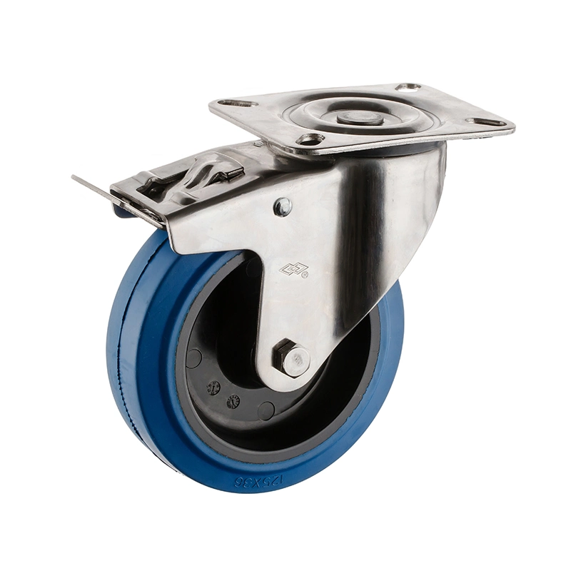 Stainless Steel 304 Water Proof Swivel Top Plate Type Brake Rubber Wheel Caster