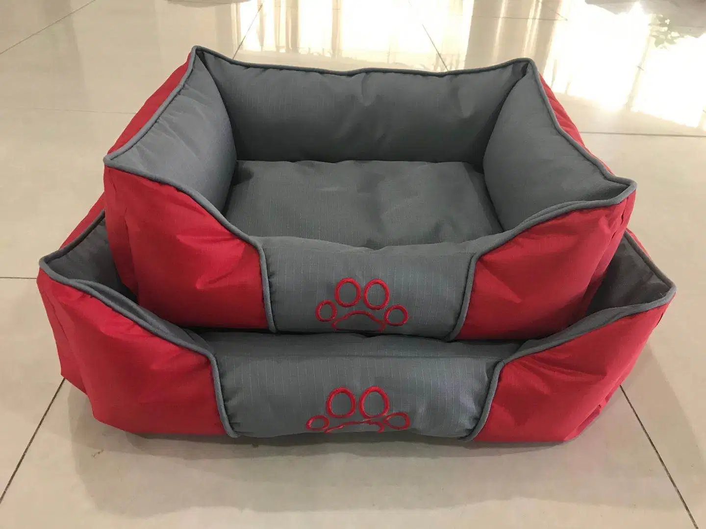 Oxford Paw Embroidery Square Pet Bed