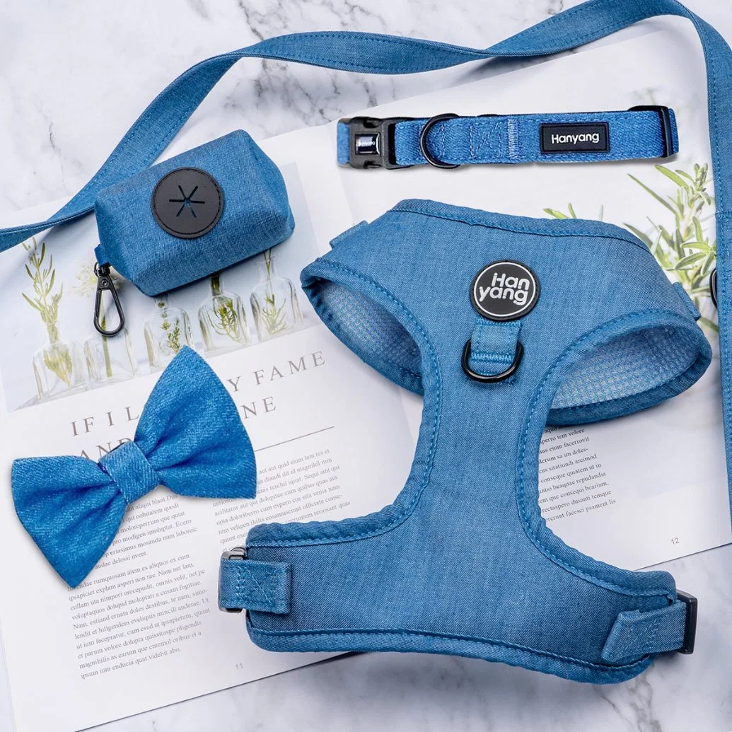 Hanyang New Design Hundegeschirr Hersteller Großhandel Haustier Blei Denim Hundegeschirr Custom Einstellbares Hundegeschirr-Set