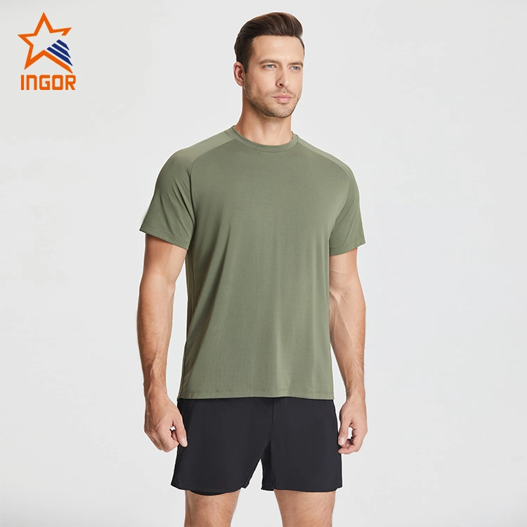 Ingor Sportswear Activewear Gym Wear OEM Custom Men High Elastic Schnell trocknendes Funktions-T-Shirt mit Rückhalsband zum Laufen Fitness