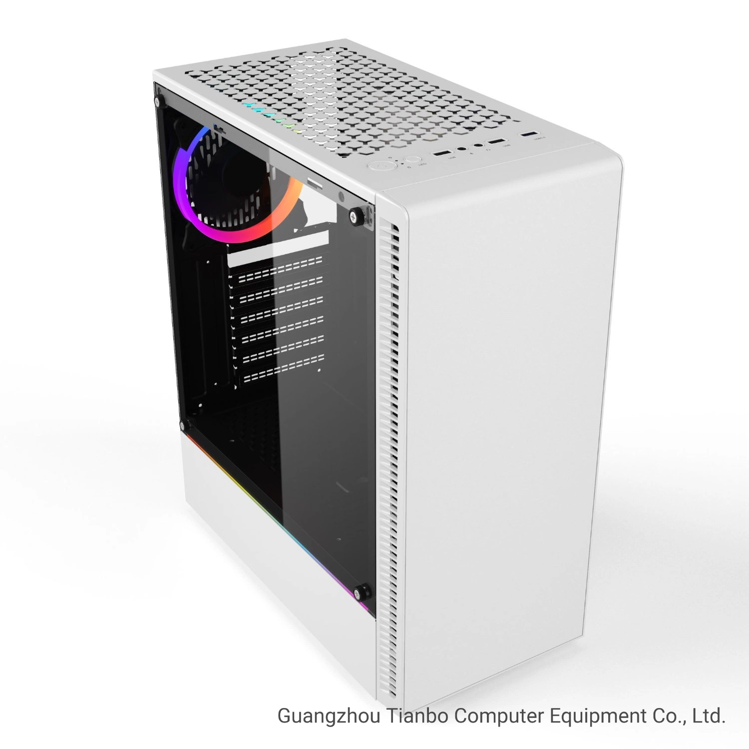 ATX PC Case with Classic Metal Front, Side RGB LED Strip and RGB Fans Original Factory Computer Case