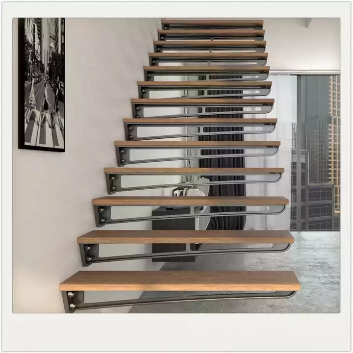 Steel Wood Modern Competitive Price Floating Straight Staircase