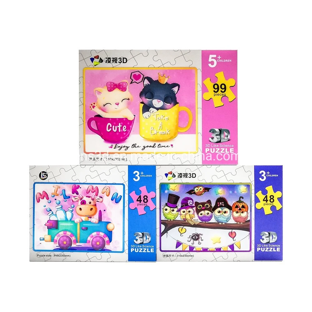 3D Lenticular Printing Children Jigsaw Puzzle with Cute Animals