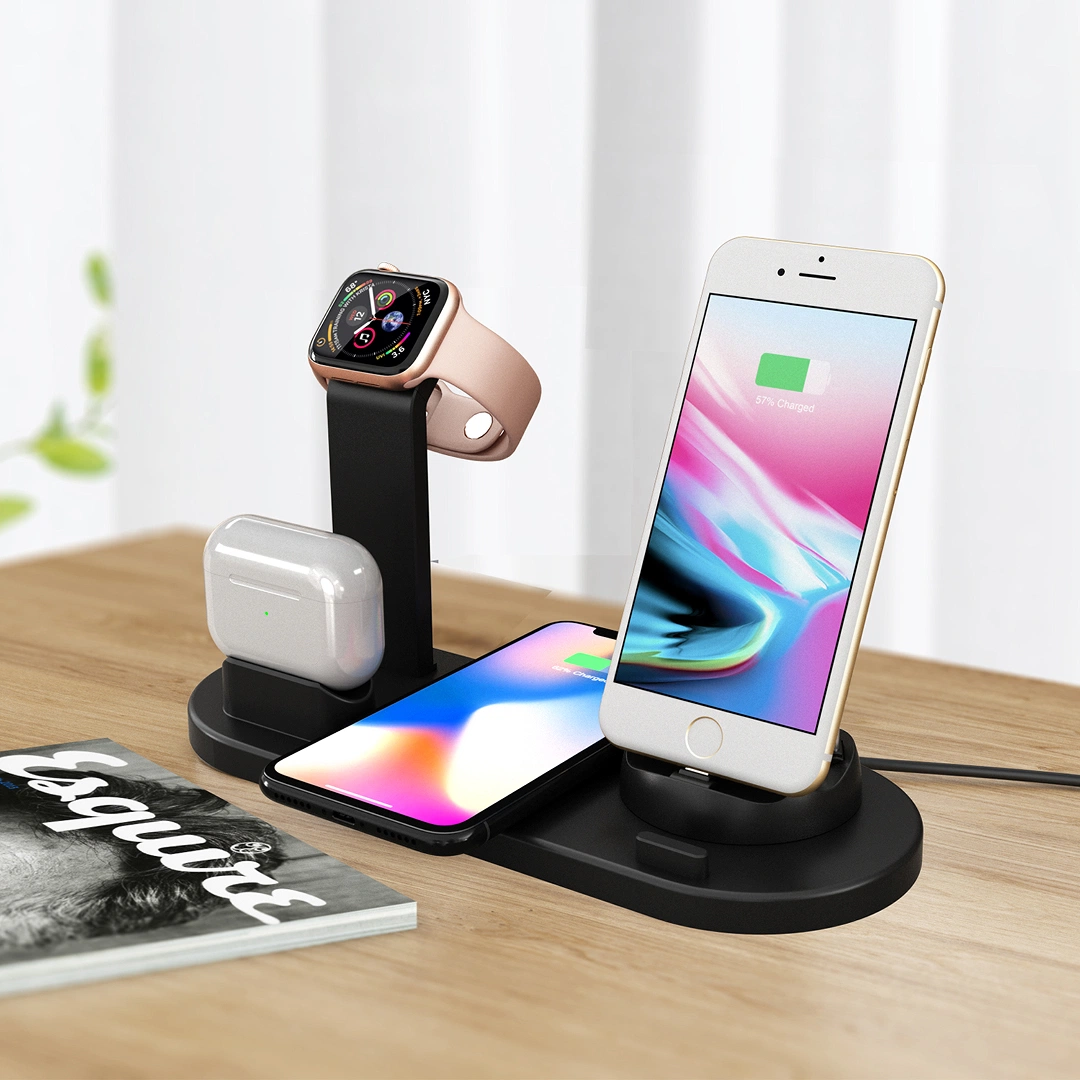 Fast Charger Station for Mobile Phone Apple Watch Air Pods 3 4 in 1 Wireless Charger Stand