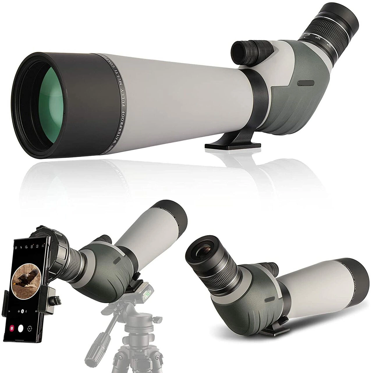 20-60X80 Escopo de detecção à prova de água Zoom Bak4 de focagem dupla totalmente Multi Ocular angular de 45 graus com revestimento para observação de aves