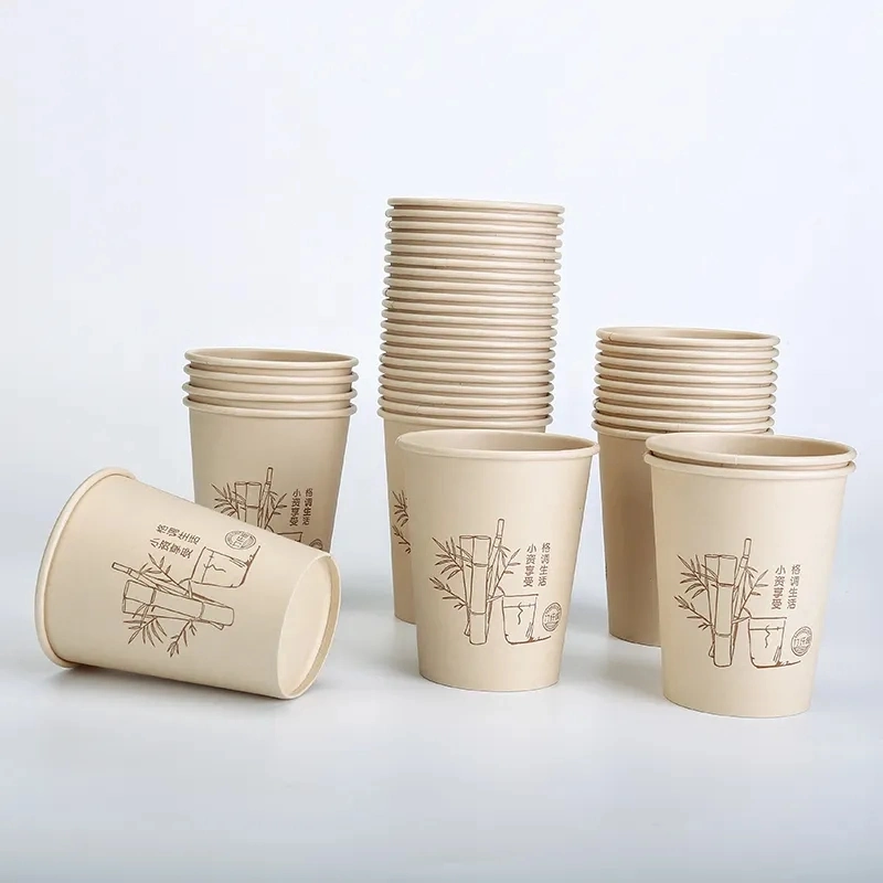 Disposable Kraft PE Single Wall Coffee Milk Tea Bamboo Fiber Natural Colour Paper Cup260ml 280ml