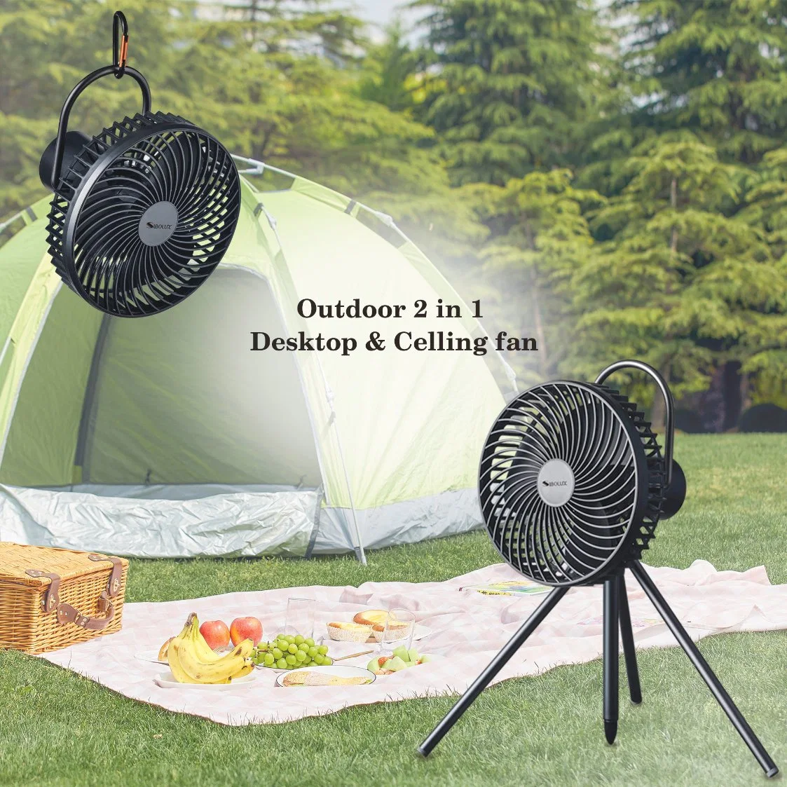 Outdoor Camping Ceiling Fan Mini USB Rechargeable 2 in 1 Desk&Ceiling Fans Cooling Ventilador with Remote