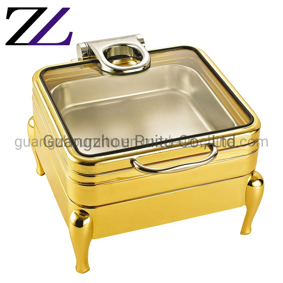 Ruitu Restaurant Equipment LED Electric Stand Hand Hammer Lid 9L Stainless Steel Chafing Dish Setting up with Glass Lid for Buffet Catering Chaffing Dishes Set