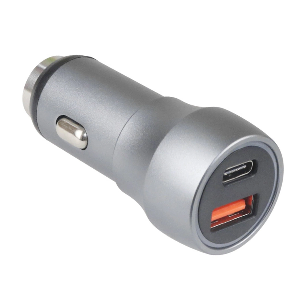 Dos puertos USB Cargador de coche de aleación de aluminio Shell 3.1A QC3.0+USB-C de carga rápida de cargador de coche para 12-24V Modelo de coche