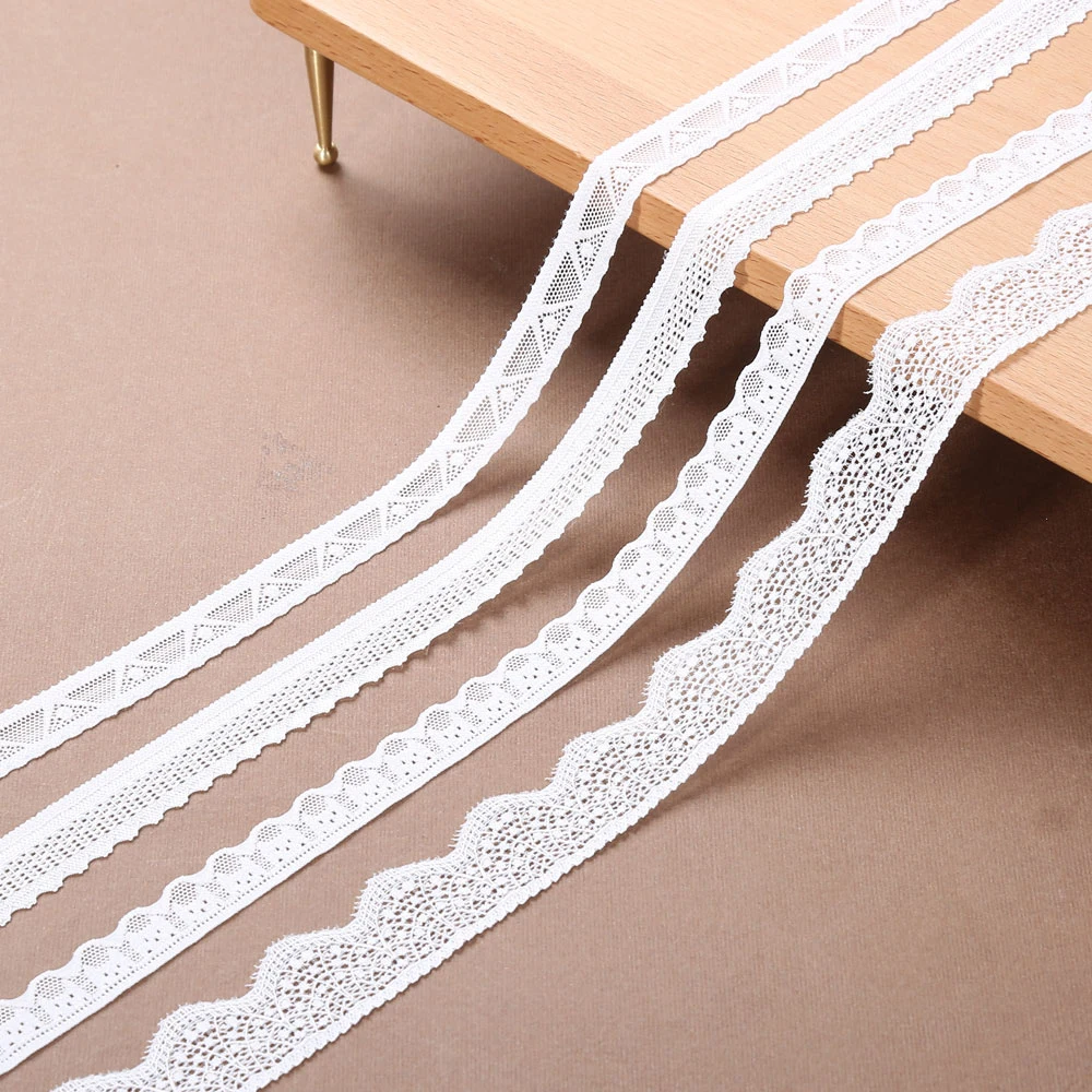 White Stretch Lace Trim Scalloped Edge Floral Flowers Lingerie