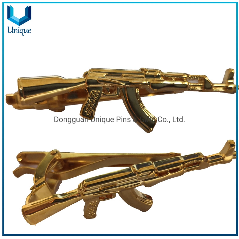 Customize Design Tie Pin with 3D Airplane Logo, High quality/High cost performance 24K Gold Plating Tie Clip, 3D Gun Logo Tieclip