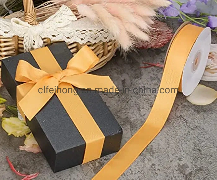 Factory Export From Year 2009 100% Polyester 196 Colourful Eco-Friendly Customised Grosgrain Ribbon for Gift Packaging/ Decoration Orange Color