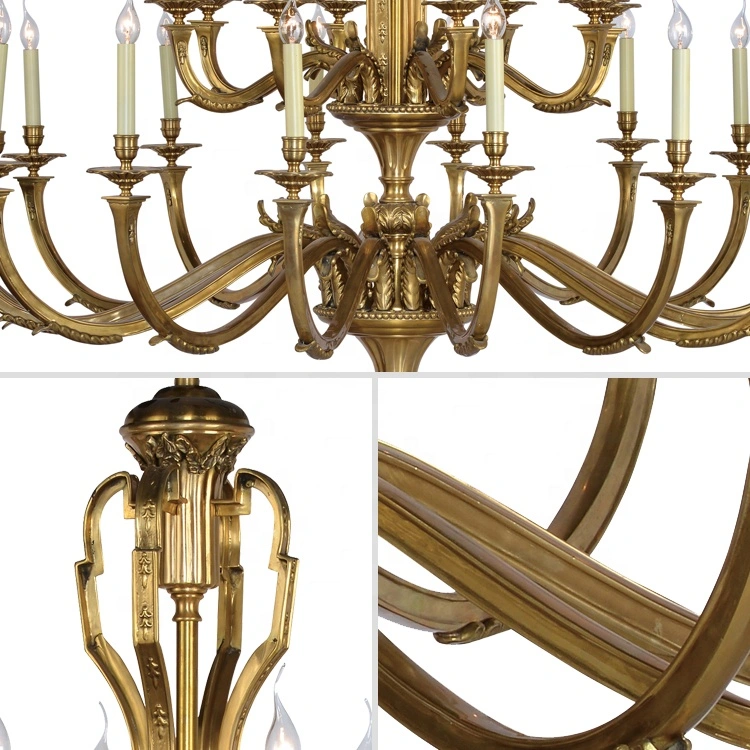 Big Luxury Style Antique Brass Chandelier Modern Hotel Large Living Room Hanging Classic 24 Metal Lights Lighting