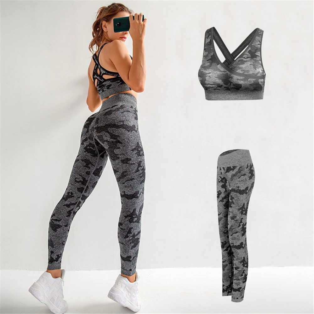 Camo Seamless Yoga Set Sports Wear for Women Fitness Clothing Camouflage 2 Piece Set Yoga Leggings