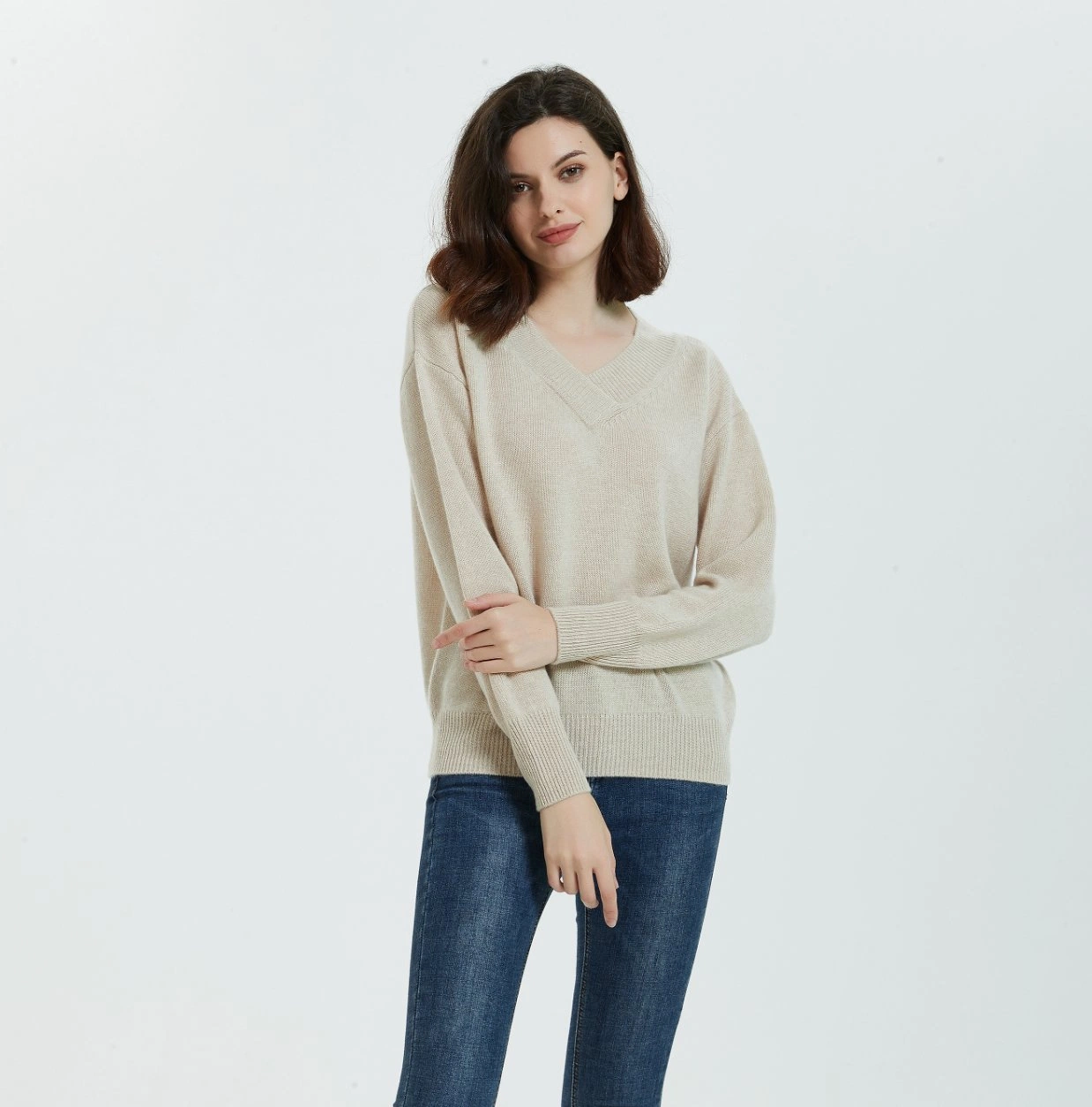 Estilos clásicos 100% Cashmere señoras la moda suéter con cuello en V suéter