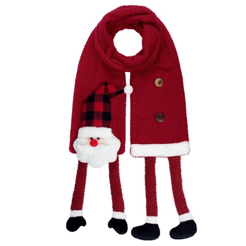 Vermelho Natal Flannel Santa Scarf, novo presente de Natal criativo Scarf