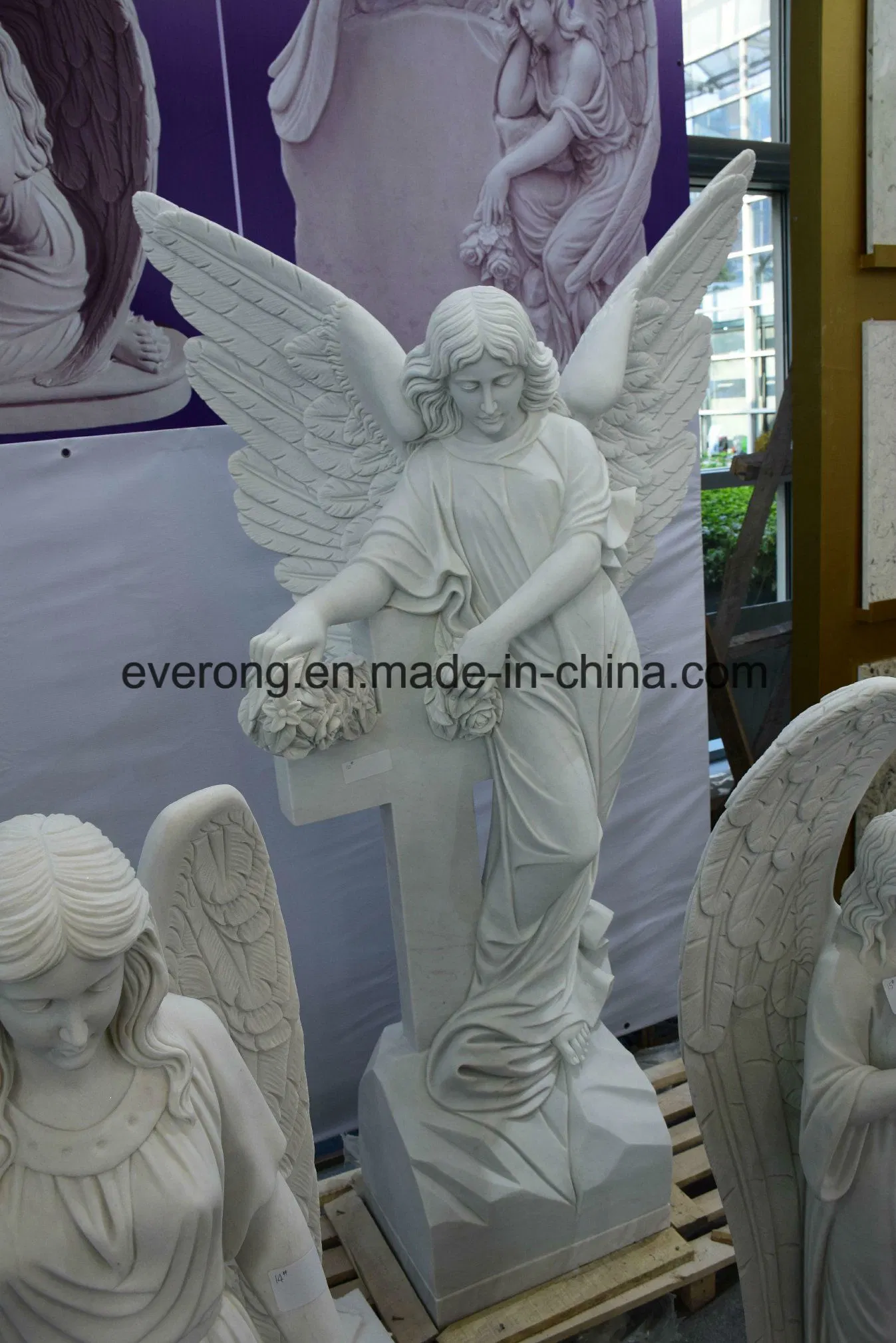 Marble Angel Sculpture Life Size Weeping Angel Statues with Big Wings