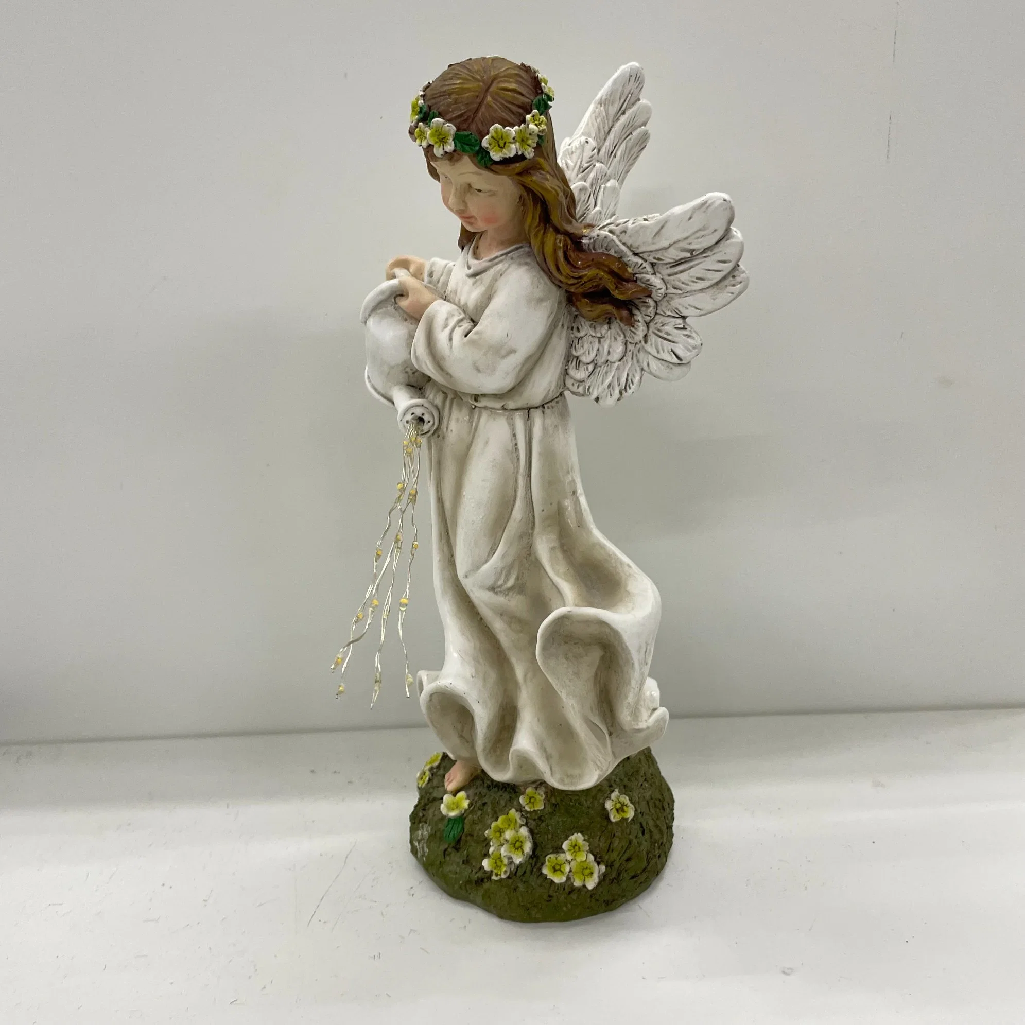 Custom Outdoor Waterproof Solar Lights Garden Decoration Ornament Angel Little Girl Angel Figurine Resin Crafts