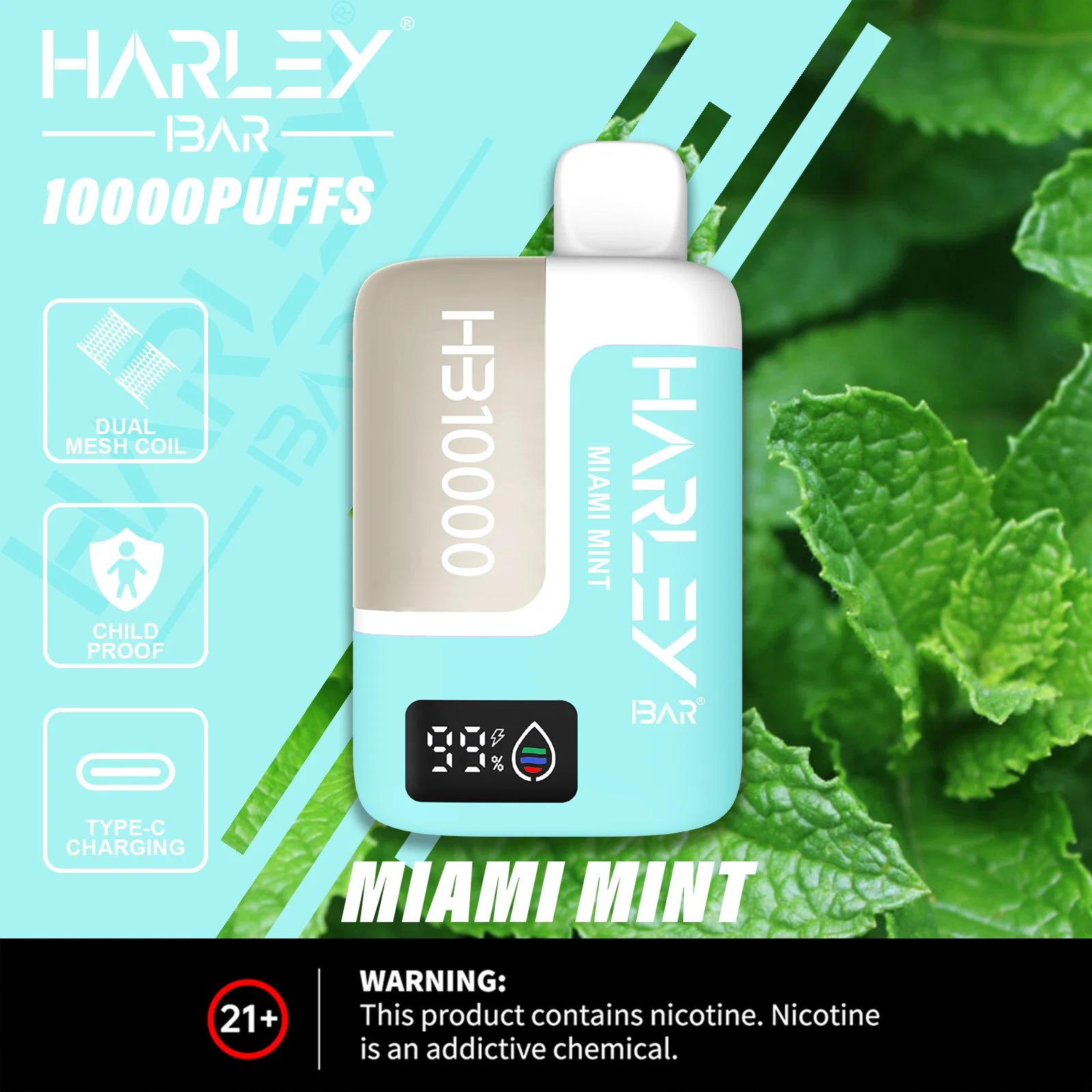 Harleybar Hb10000 Puffs VAPE desechable Dual Mesh Coil y Niño Prueba de bloqueo Snus tabaco