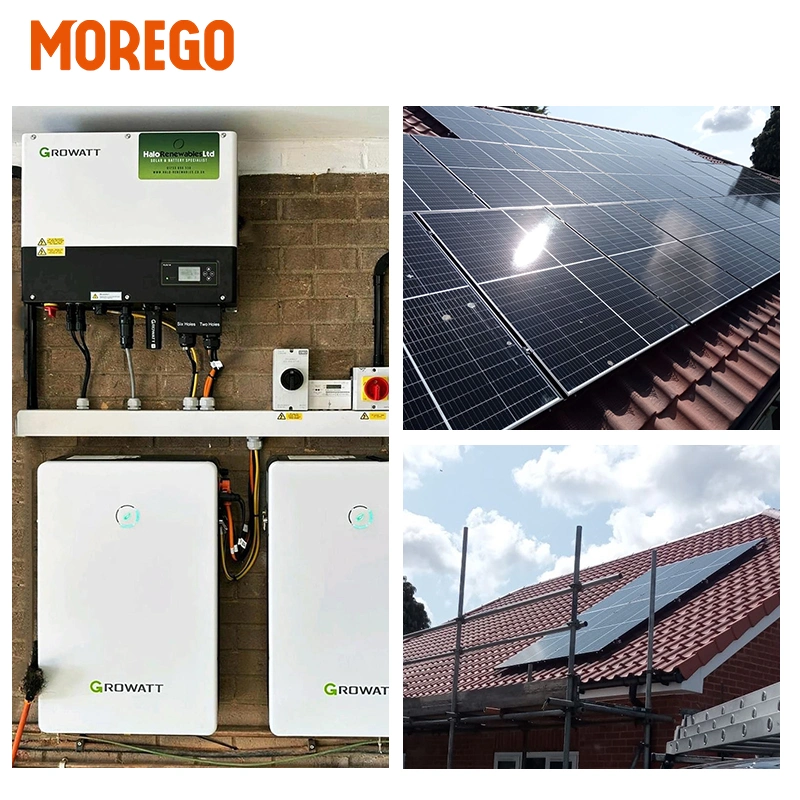 Sistema de energia solar Moregossolar de armazenamento 12kw 10kw Solar de alta qualidade Painéis bateria de lítio Conversor híbrido Growatt