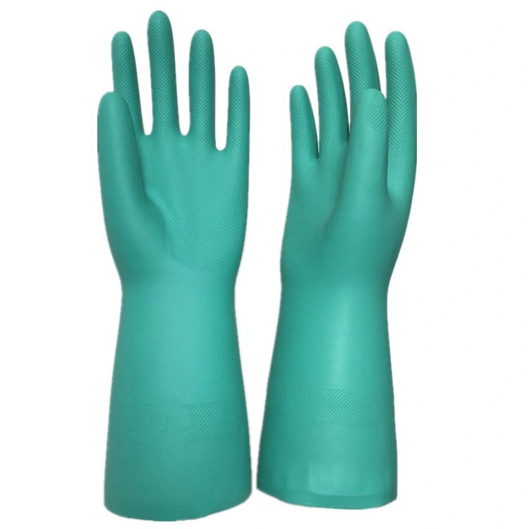 Oil Chemical Resistant Green Unlied Nitrile Industrial Gloves Safety Working Gloves