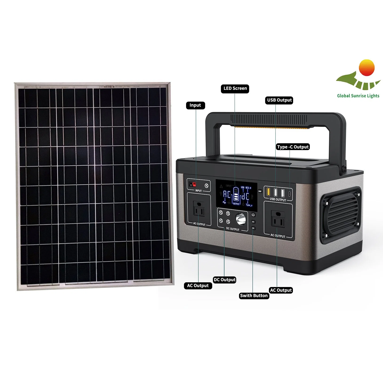 Asa portátil solares y generador Inverter llevar menos de 500W hervidora de aparatos domésticos, como la cámara, LED, ventilador, TV