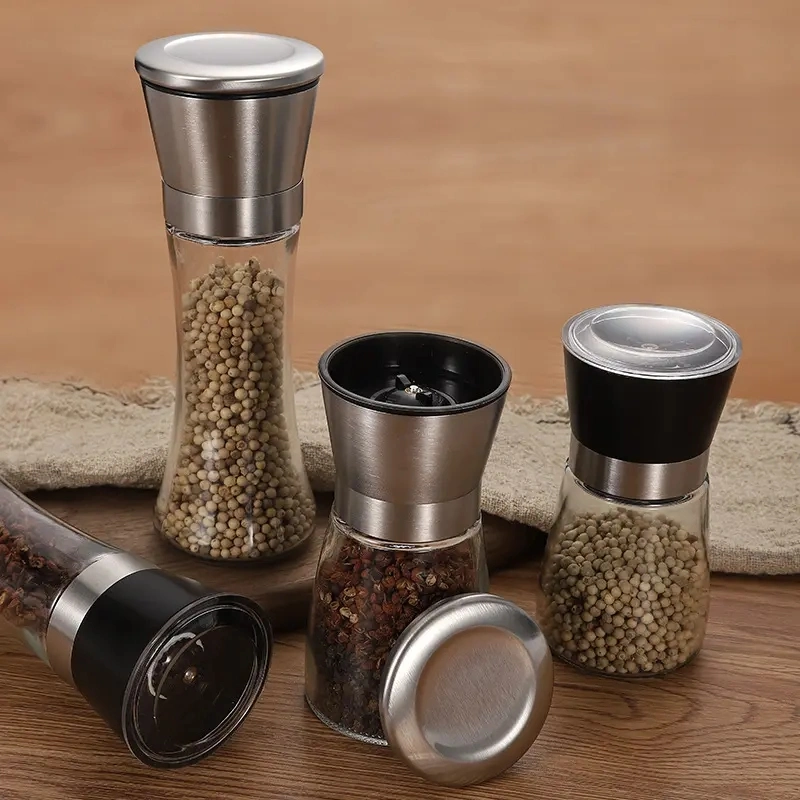 180ml Glass Pepper Mill Grinders Stainless Steel Salt and Pepper Grinder Set