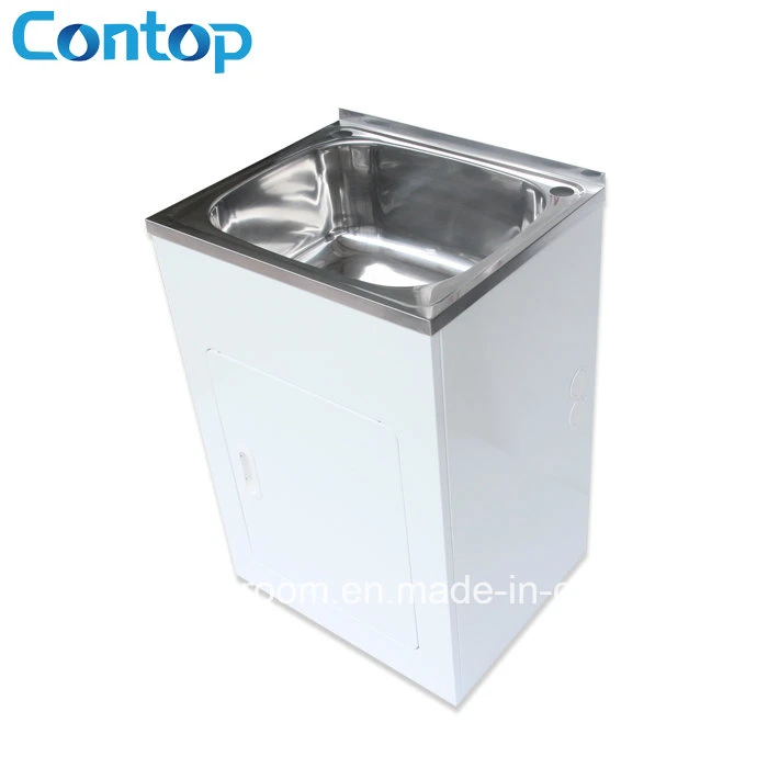 45L Laundry Trough Tub Stainless Steel Sink Cabinet & Bypass Kit