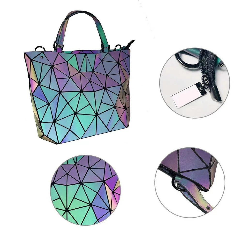 Luminous Holographic Reflective Hand Bag Geometric Hand Bag, Sling Bag and Purse Set Wyz18547