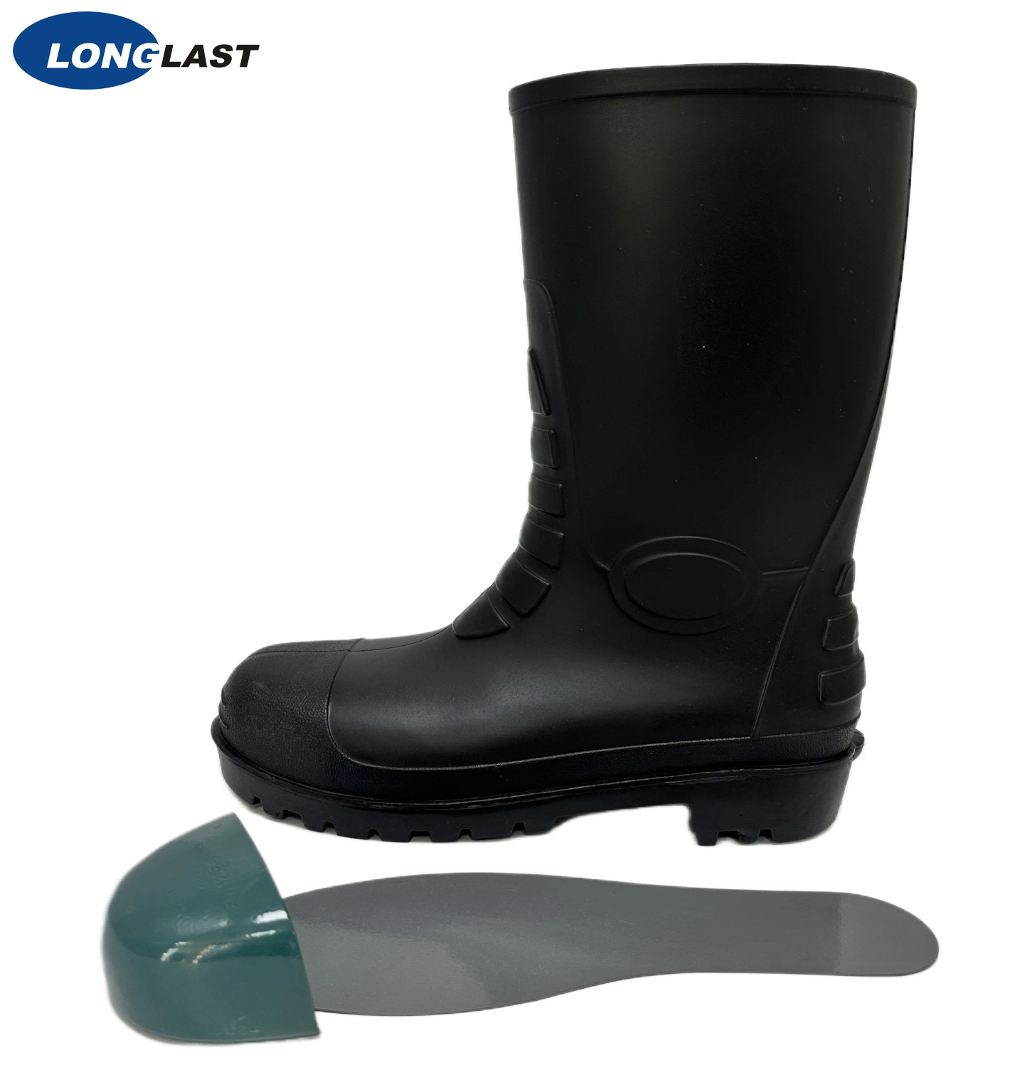 Black Low Steel Toe Cap and Midsoles Acid and Alkali Resistant Slip Resistant PVC Work Safety Boots