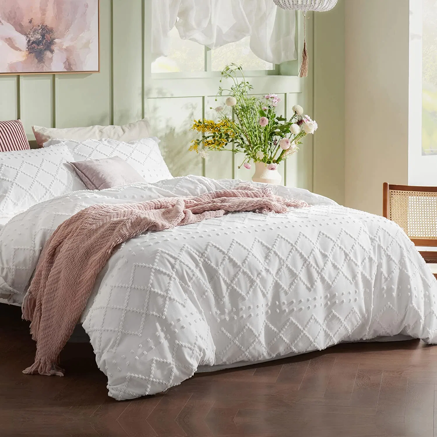 3 piezas bordado Shabby Chic Spring ropa de cama Duvet Covers, Blanco