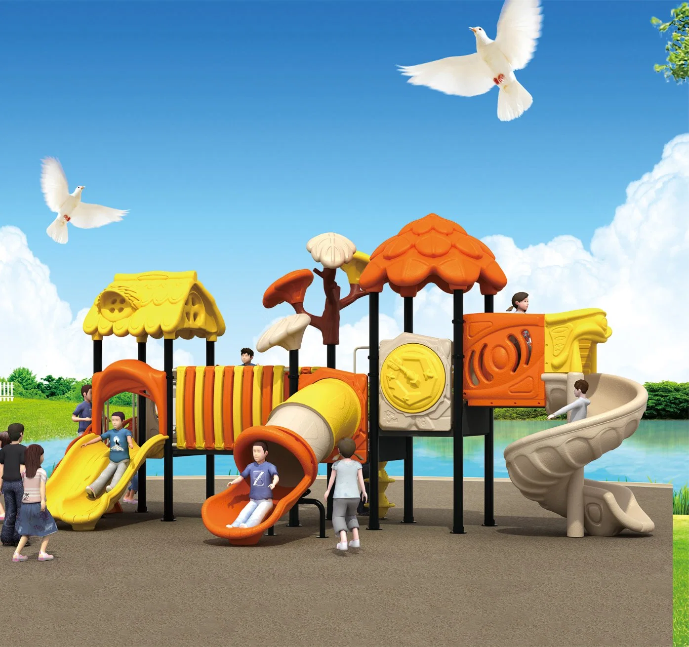 Customized Small Children Outdoor Playground Equipment, China Preschool Outdoor Plastic Play Set