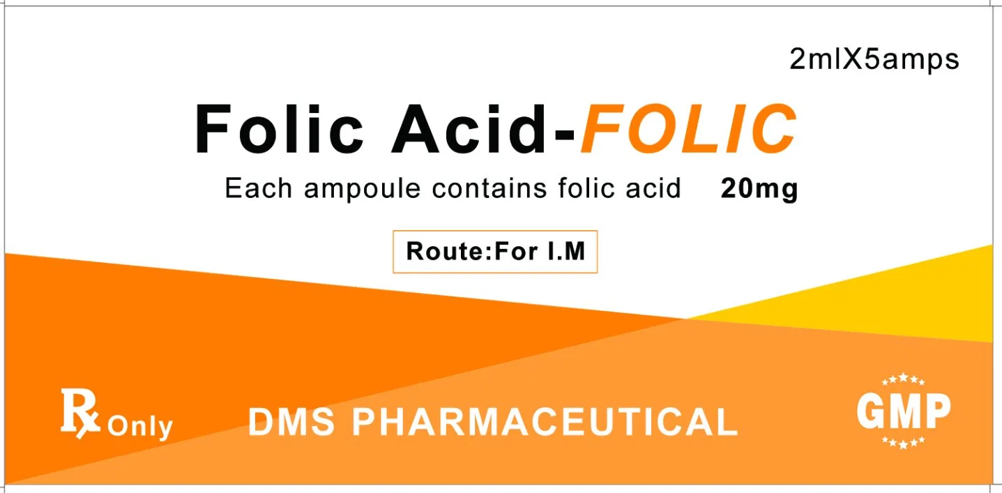 Usine Folate Folvite Folacin injection acide folique 20mg/2ml GMP