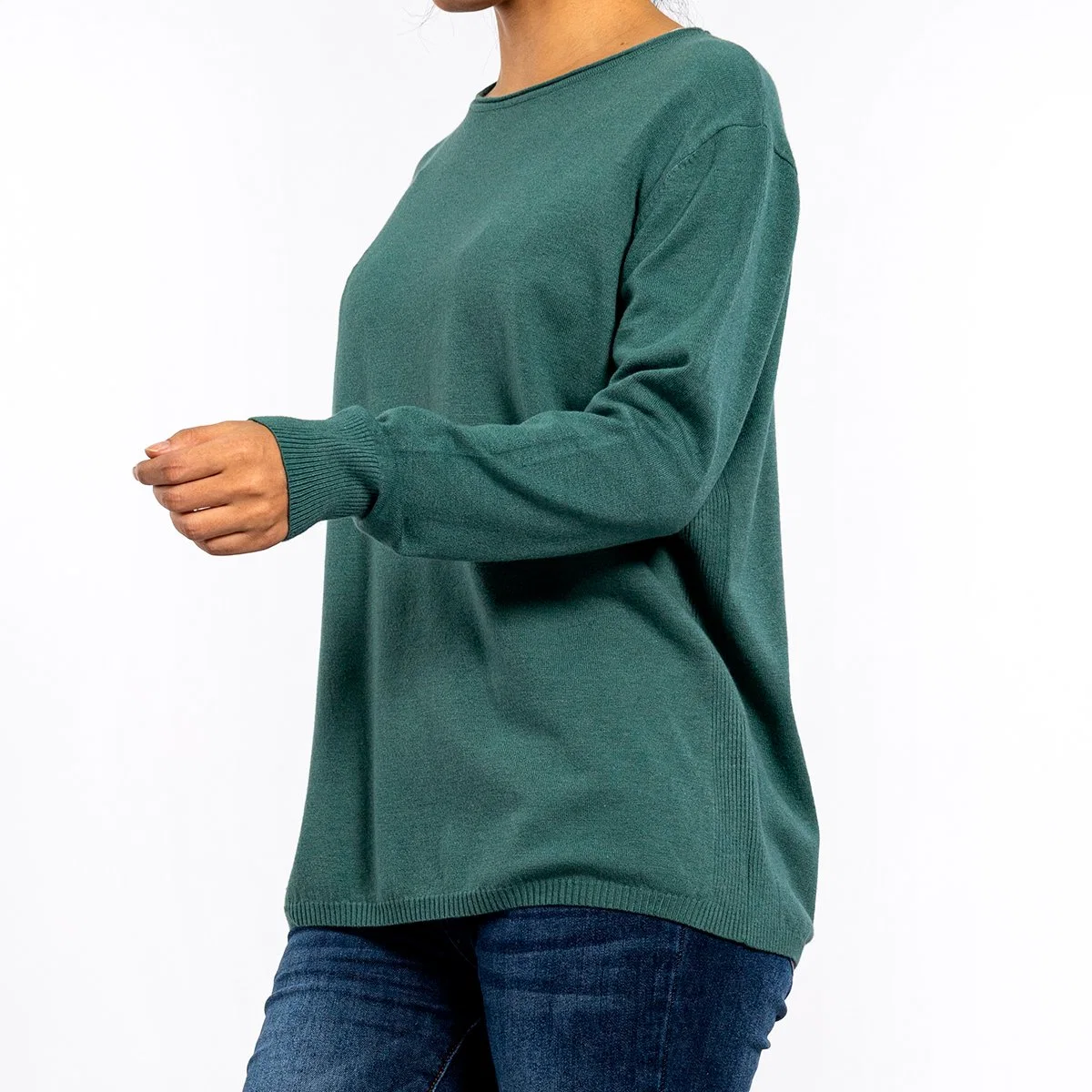 Women's Round Neck Basic Bottoming Dyeing Long Sleeve Pullover Green Knit Sweater