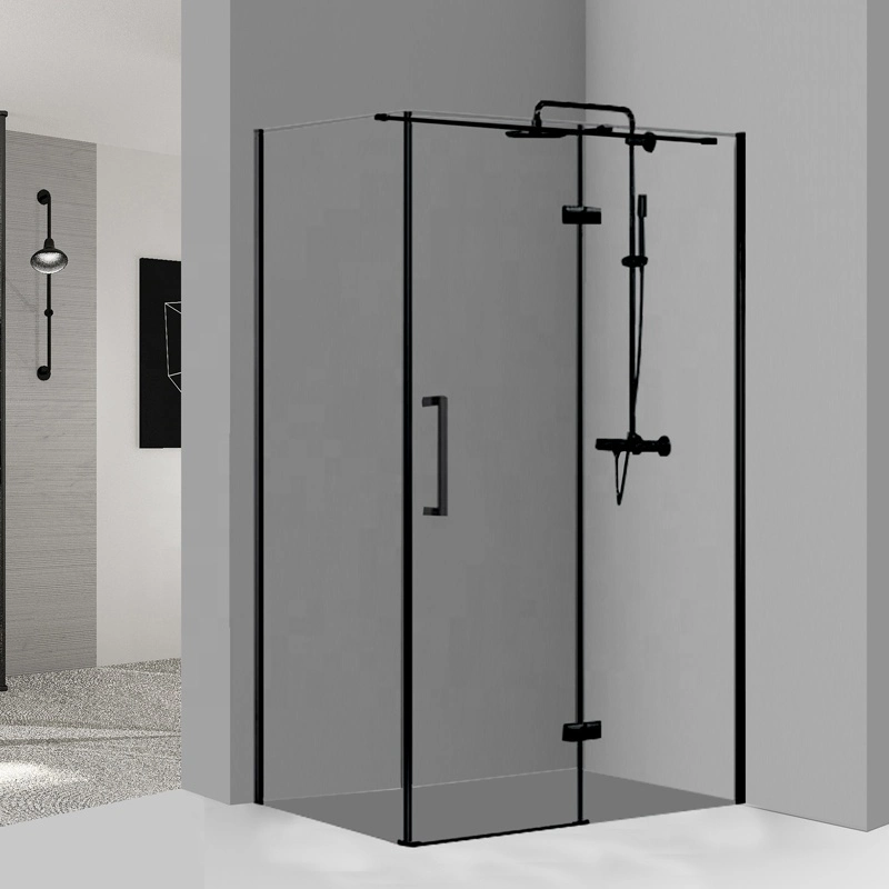 Moderno marco negro caminar en cabinas de ducha bisagras Ducha Rectángulo