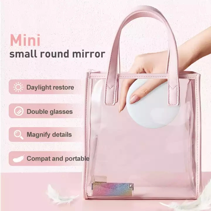 Mini LED Makeup Double Sides Foldable Cosmetic Mirror with Light Portable Handheld Luminous Mirror Small Mirror Gift