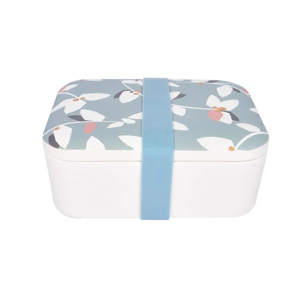 Dtk Newly Designed Flower Series Kitchenware Product Single Layer Blue Bamboo Fiber Lunch Box