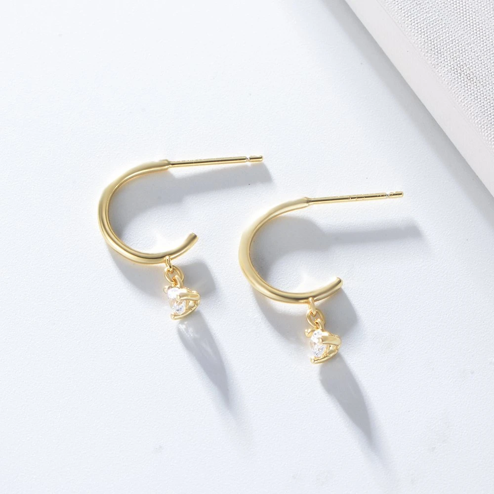 Women S925 Sterling Silver Simple Hanging Drop Gold Plated Earrings Zircon Gold Jewelry Custom