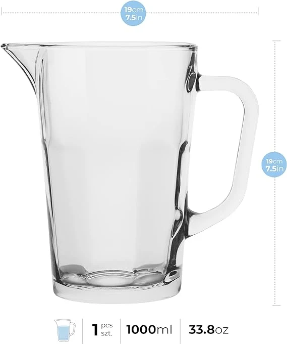 Glass Carafe Water Carafe with Handy Handle1000ml/ 1800 Ml Water Jug, Transparent Beer Pitcher