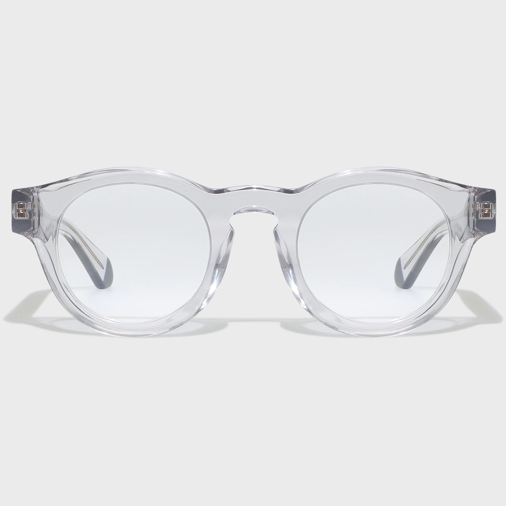 Yeetian Vintage Clear Gray Round Frame Keyhole Spring Hinge Acetate Optical Spectacle Unisex