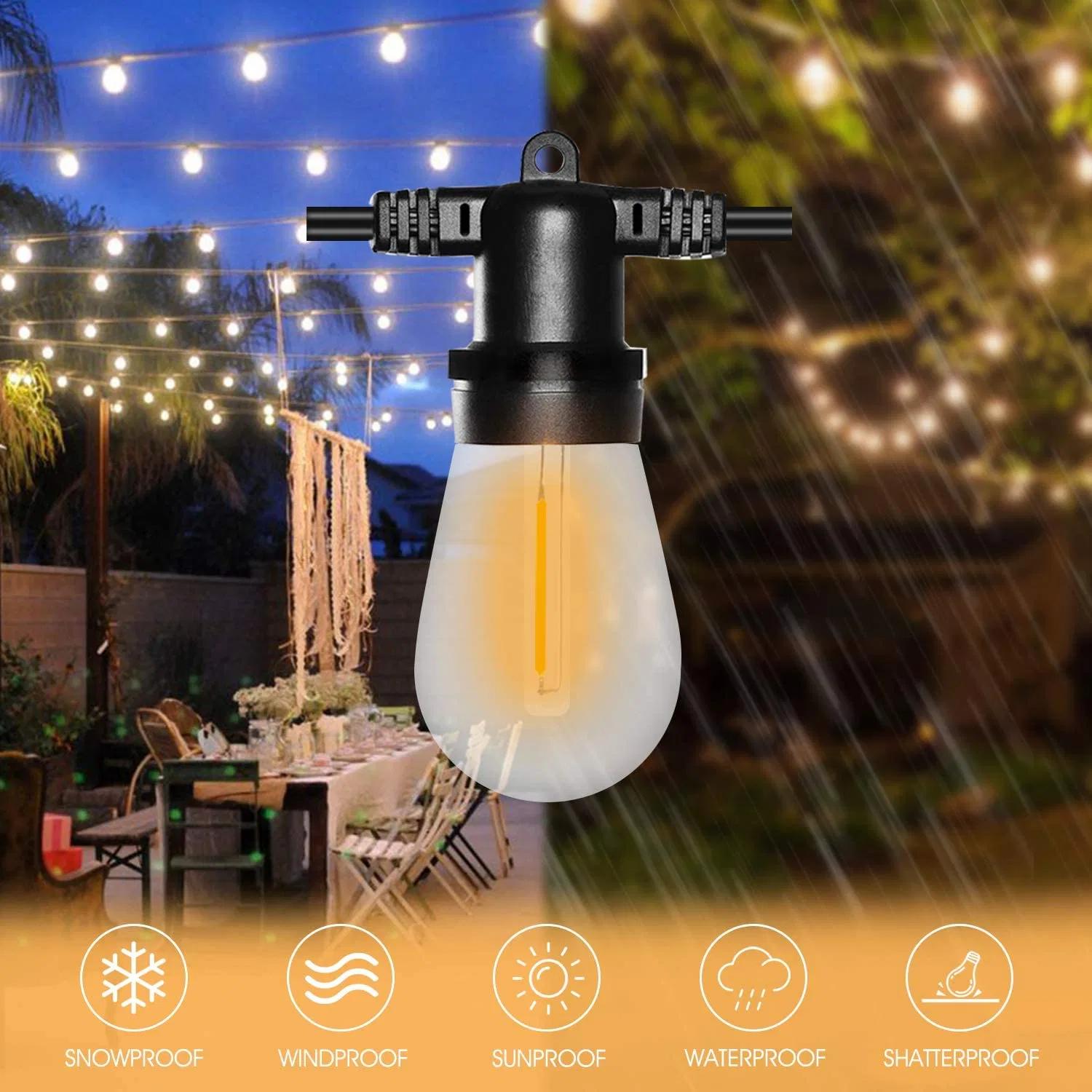 A19 A60 S14 ST64 Solar al aire libre Festoon Navidad decoración String Luz