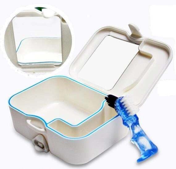 Large False Teeth Cleaning Box with Mirror Denture Container