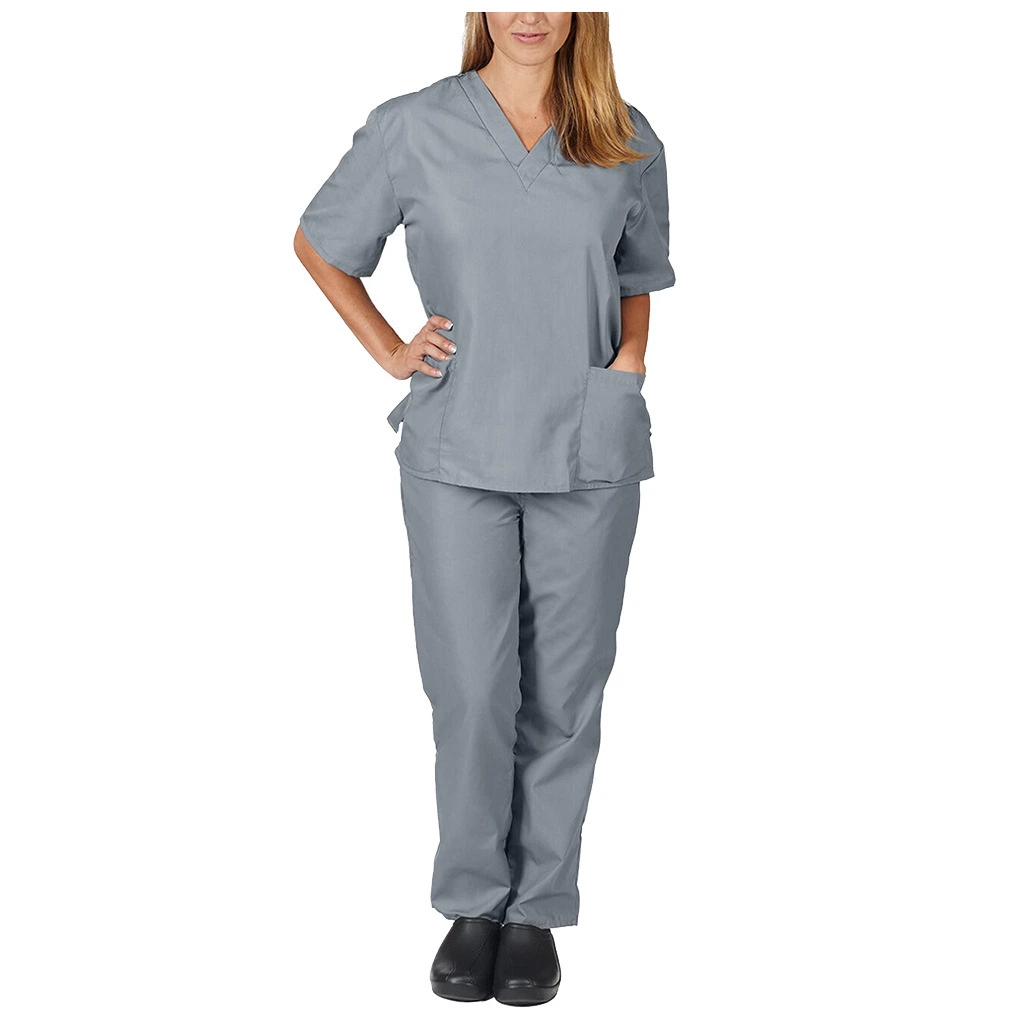 Vestuário de Enfermagem uniforme de trabalho de Enfermagem de Pocket V-Neck OEM Definir