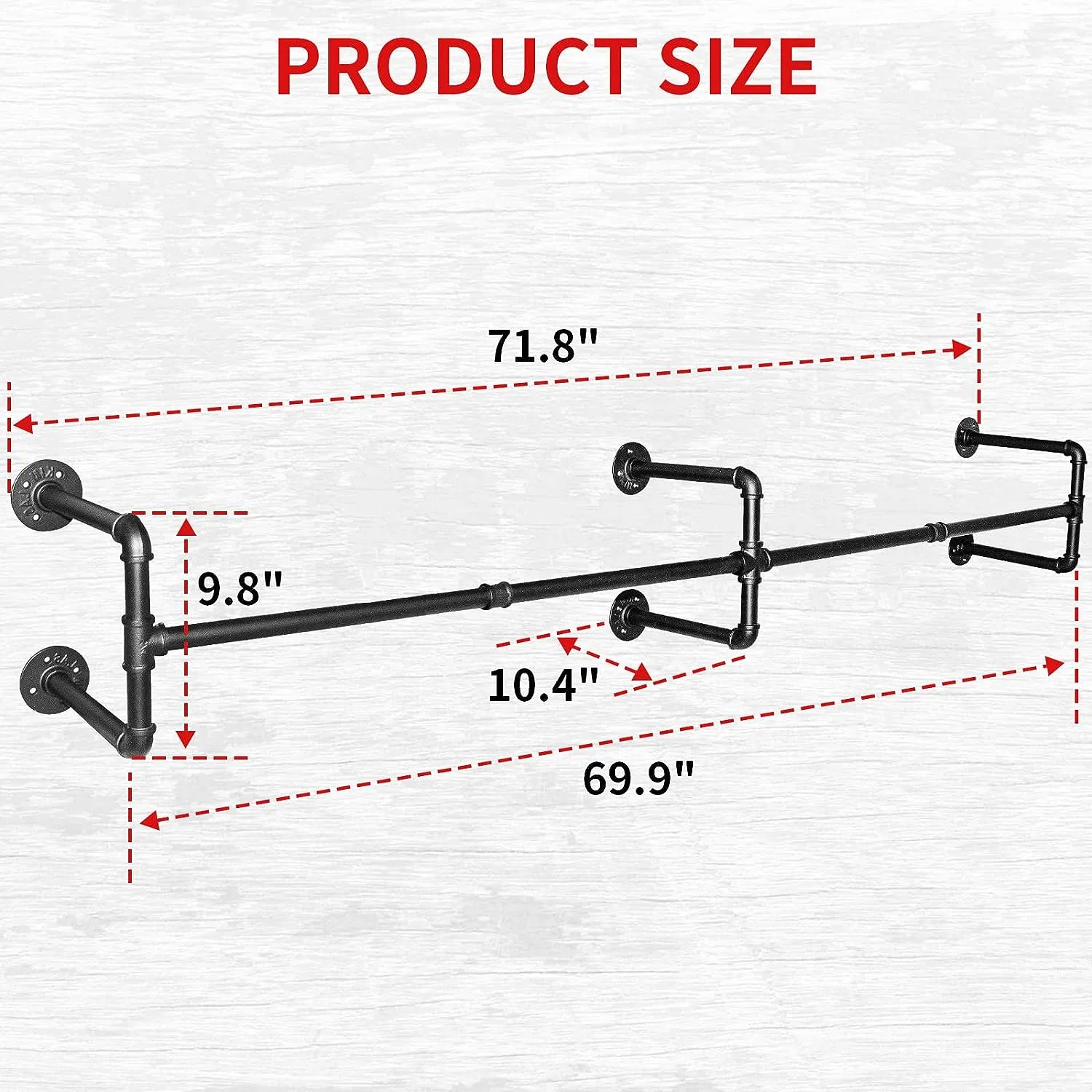 Industrial Pipe Clothing Rack Wall Mounted Clothes Rack Metal Commercial Garment Bar for Laundry Room Deco